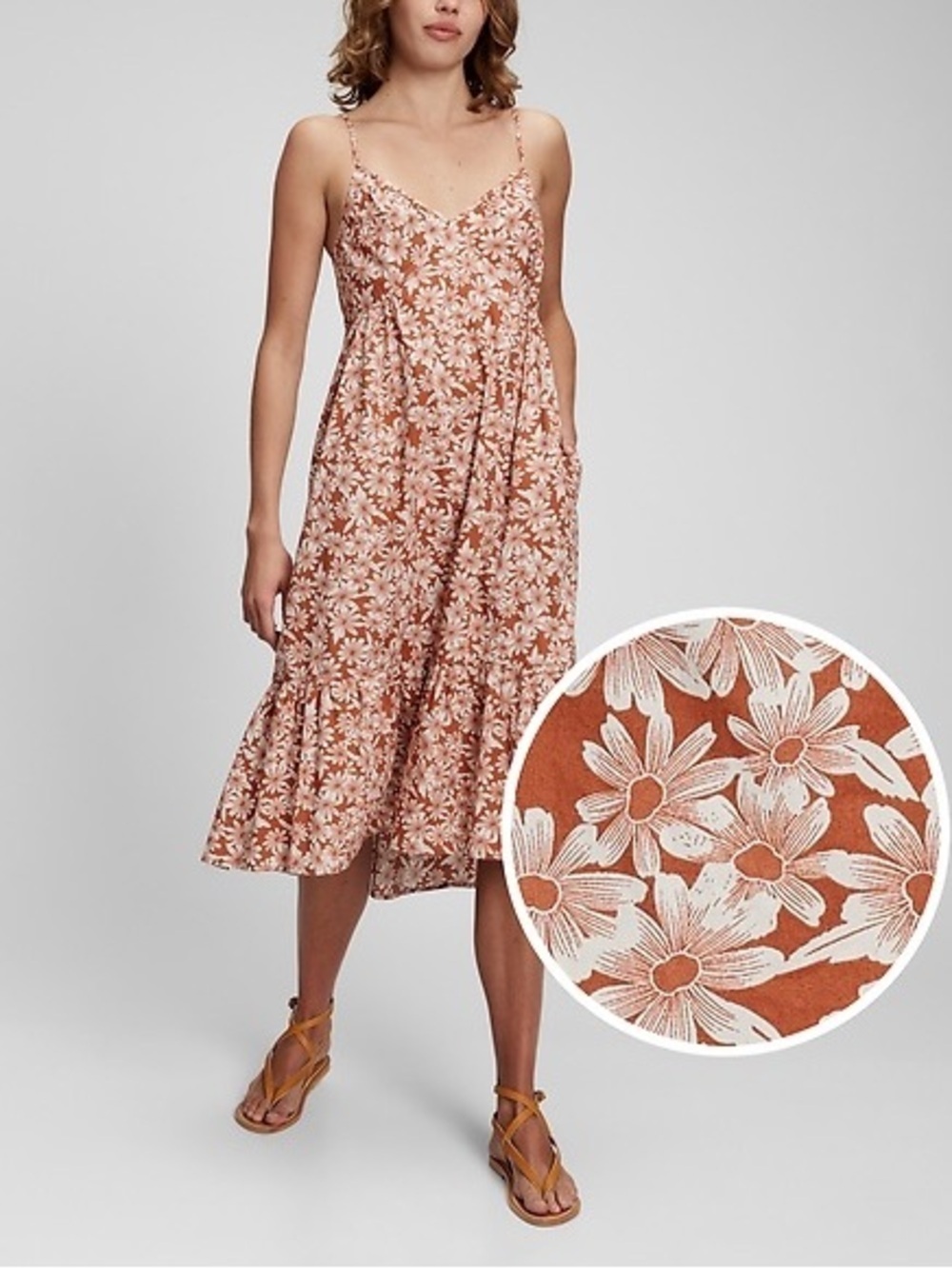 Gap Floral Midi Dress Smocked Back Slip Sundress NWT Small Pockets